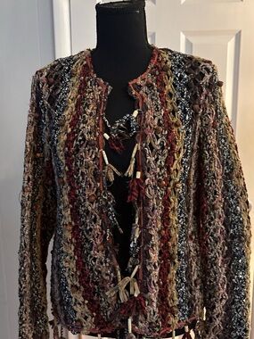 Multicolor Textured Open-Front Women's Cardigan Sweater